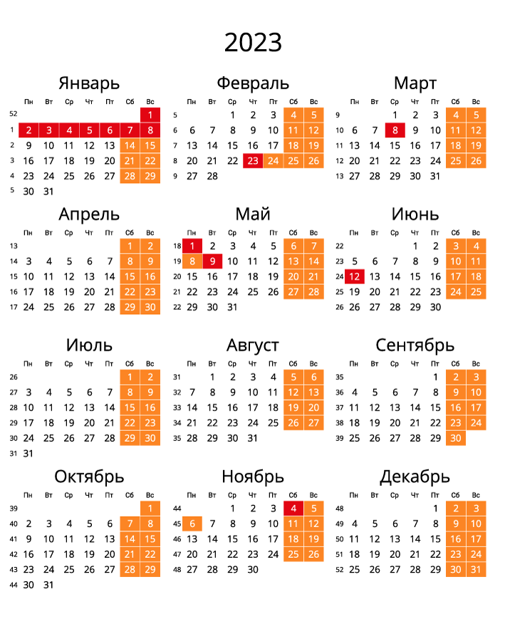 Календарь на 2023 - С номерами недель