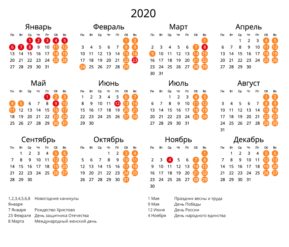 Календарь на 2020 - С праздниками